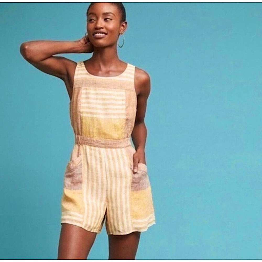 Anthropologie Yellow and Cream Striped Romper